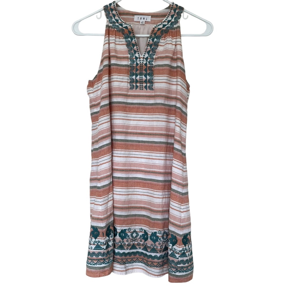 Anthropologie THML women’s orange cream dress w/ blue embroidery XS